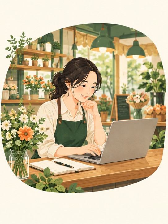 パソコンで問い合わせを確認する事業者のイラスト